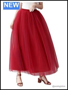 Womens A-Line Maxi Tulle Tutu Skirt 5-Layer Prom Party
